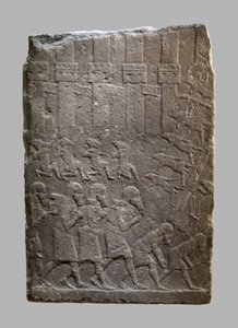 A fellegvárat megrohamozó asszírok csatajelenete, i. e. 704–681. (gipsz alabástrom)